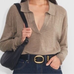 Aritzia Wilfred Clara Merino Wool Sweater in Biege Size Small V neck